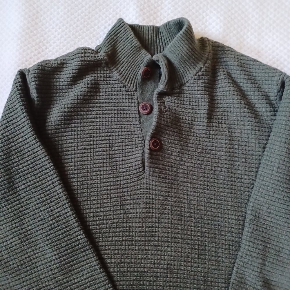 Men's Green G.H. Bass & Co Sweater with Button Collar Size XL